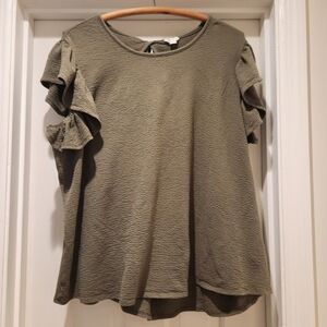 Cato Size 22 Olive Green Flutter Sleeve Keyhole Tie Back Blouse Plus Size